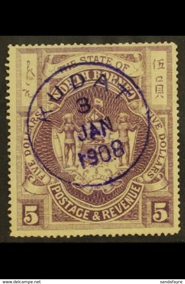 1894 $5 Dull Purple, SG 85b, Very Fine Used With Violet KUDAT Cds Cancellation. For More Images, Please Visit Http://www - North Borneo (...-1963)