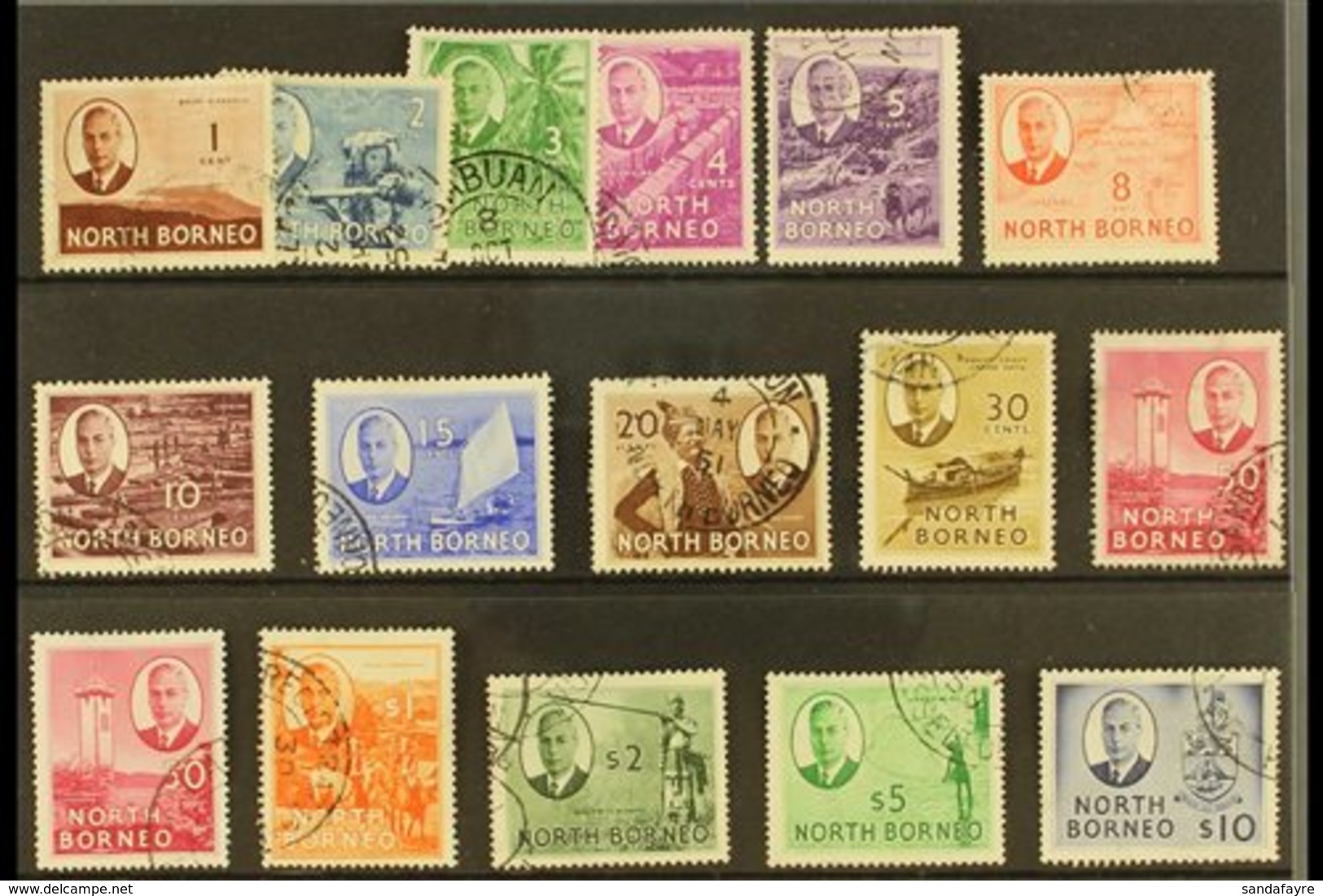 1950-52 Complete Definitive Set, SG 356/370, Fine Used. (15 Stamps) For More Images, Please Visit Http://www.sandafayre. - Noord Borneo (...-1963)