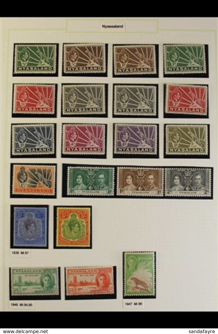 1937-51 HIGHLY COMPLETE KGVI MINT. An Attractive Collection Presented In Mounts On Album Pages, A Highly Complete Collec - Nyasaland (1907-1953)