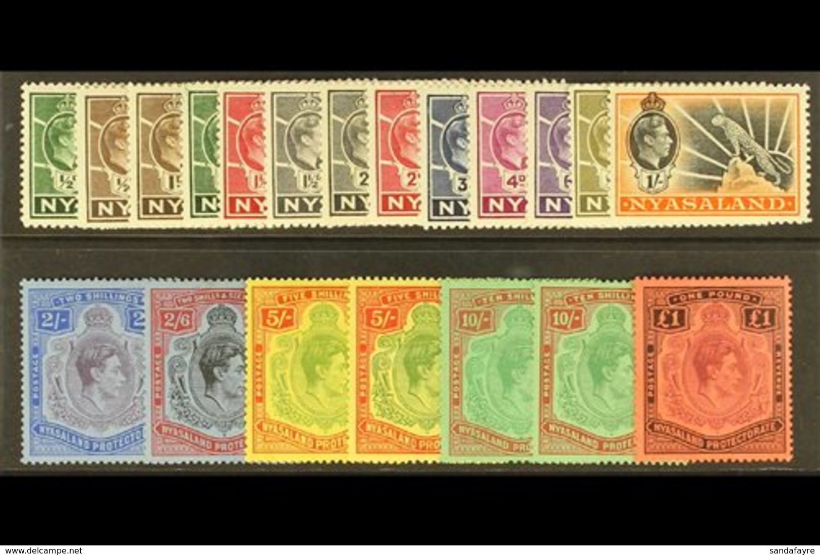 1938 Geo VI Set To £1 Complete Including Additional 5s And 10s On Ordinary Paper, SG 130/43, 141a, 142a, Very Fine Mint. - Nyassaland (1907-1953)