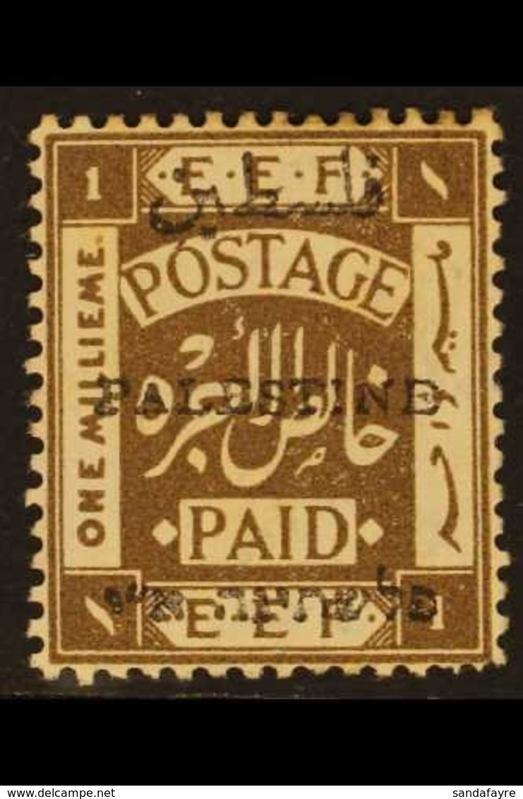 1920 1m Sepia, Perf 14, Ovptd Type 5, (badly Worn Arabic And Hebrew Characters), SG 38, Mint. Light Toning And A Couple  - Palästina