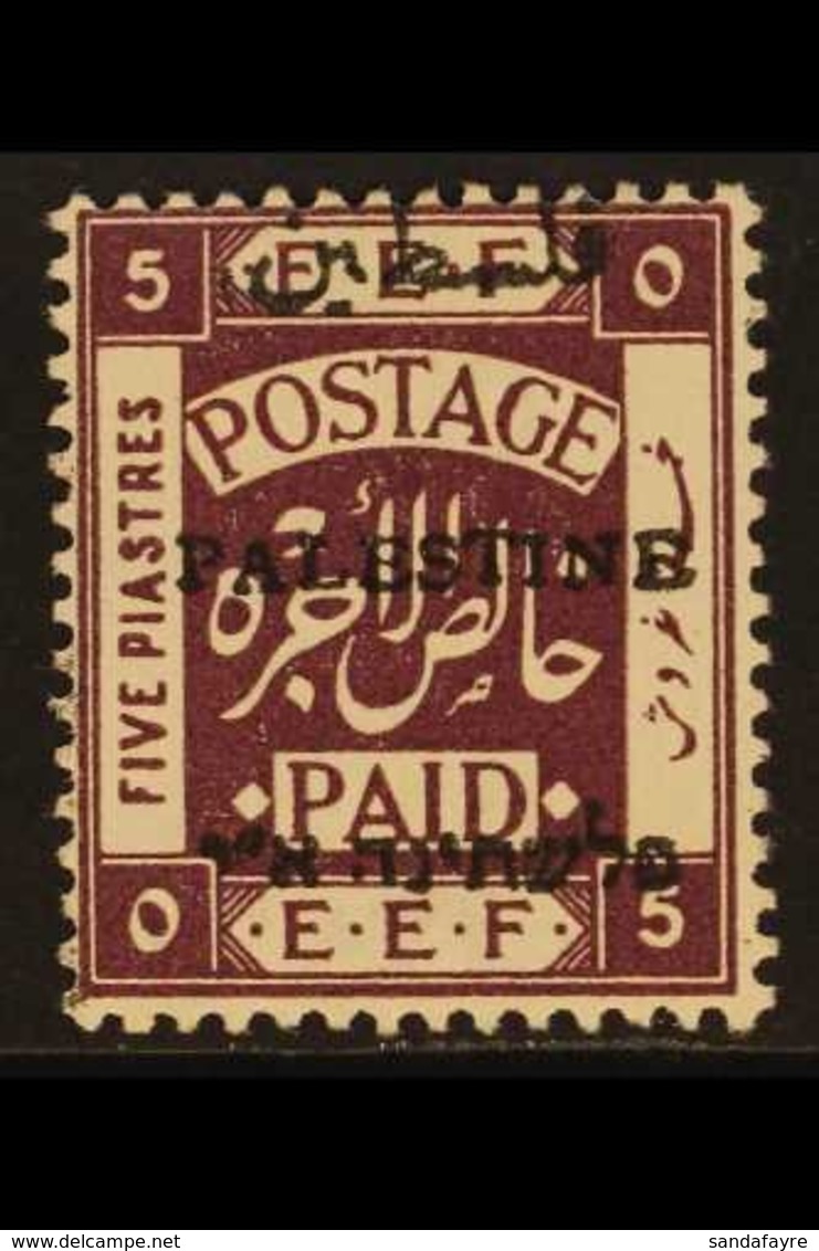 1920 5p Deep Purple, Perf 15 X 14, Ovptd Type 5 (badly Worn Arabic And Hebrew Characters), SG 43, Very Fine Mint. For Mo - Palästina