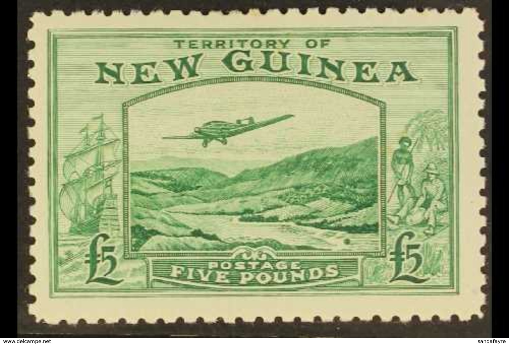 1935 £5 Emerald Green Air Bulolo Goldfields, SG 205, Fine Mint, Lovely Fresh Colour. For More Images, Please Visit Http: - Papoea-Nieuw-Guinea