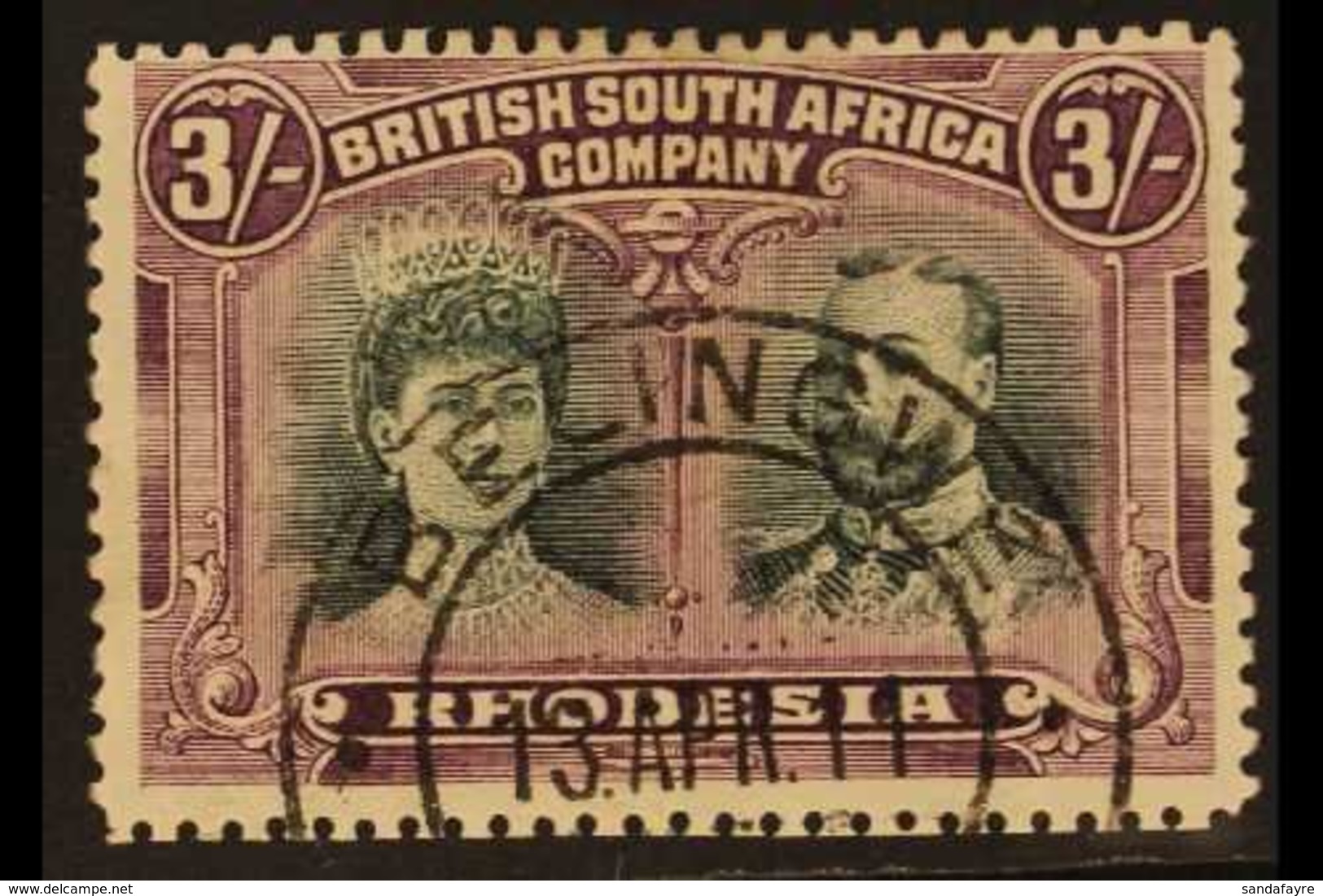 1910-13 3s Green & Violet Double Heads With GASH IN EAR Variety (position R. 1/2), SG 158 Var, Fine Used With Clear Upri - Sonstige & Ohne Zuordnung