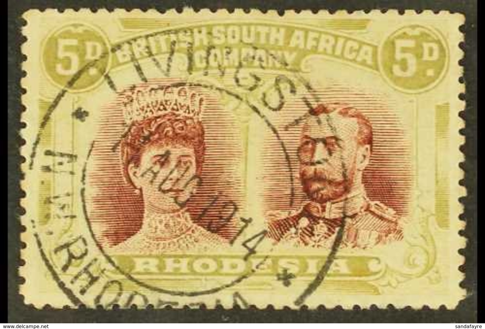 1910-13 5d Lake-brown & Olive, Double Head, SG 143, Very Fine Used. For More Images, Please Visit Http://www.sandafayre. - Other & Unclassified