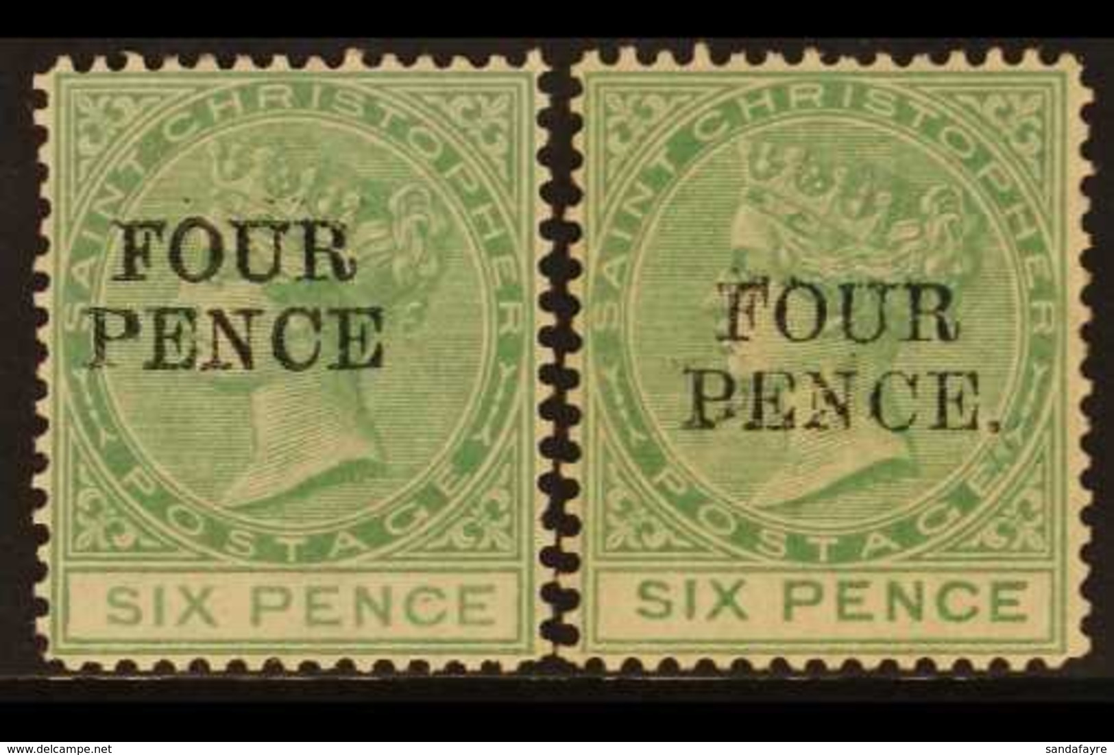 1884 4d On 6d Green, With And Without Stop, SG 22/22a, Very Fine Mint. (2) For More Images, Please Visit Http://www.sand - St.Cristopher-Nevis & Anguilla (...-1980)