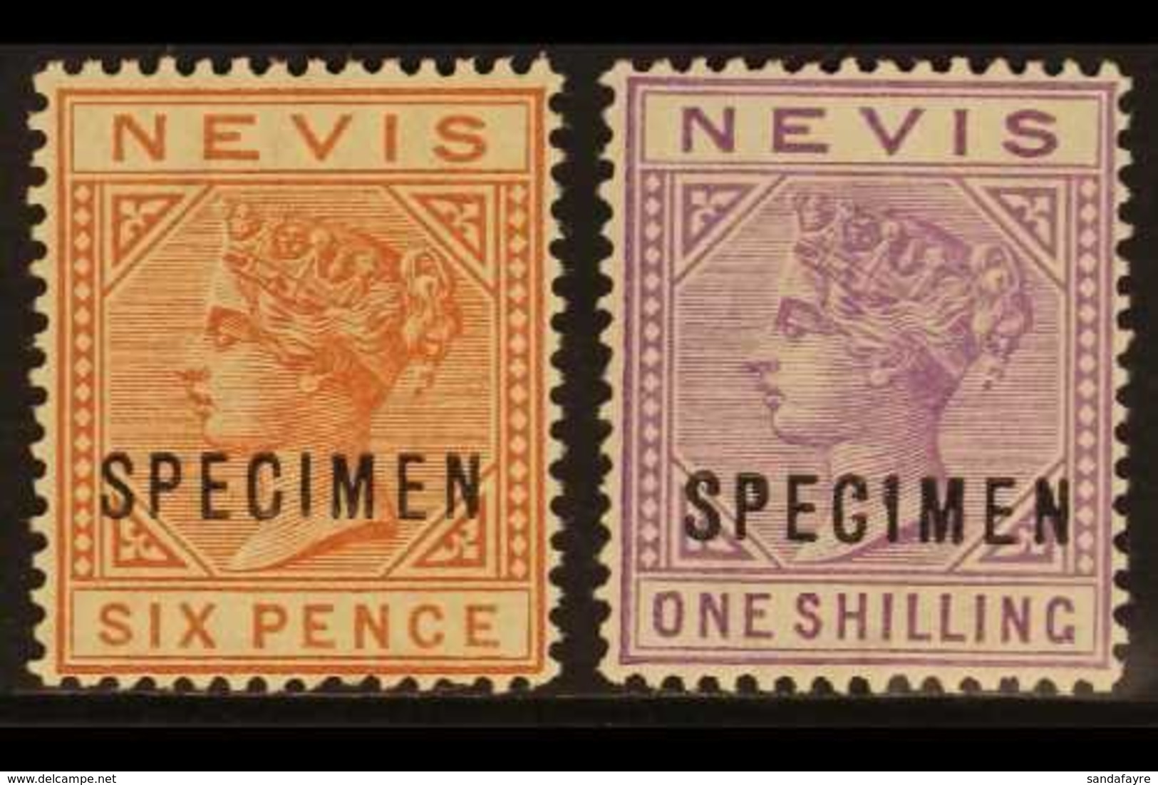 1882-90 6d Chestnut And 1s Pale Violet, Overprinted "SPECIMEN", SG 33/34s, Very Fine Mint. (2) For More Images, Please V - St.Christopher-Nevis-Anguilla (...-1980)