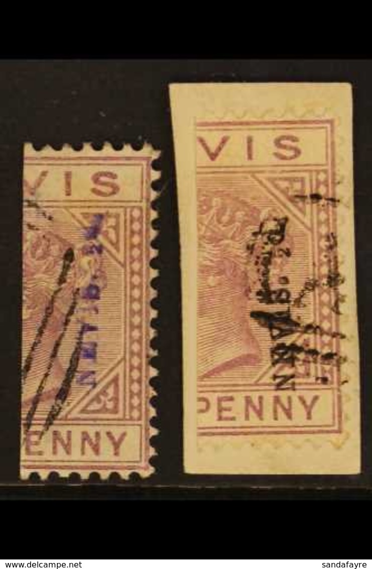 1883 ½d On Half D In Violet, And ½d On Half 1d In Black (on Piece), SG 35/36, Fine Used. (2) For More Images, Please Vis - St.Christopher-Nevis-Anguilla (...-1980)