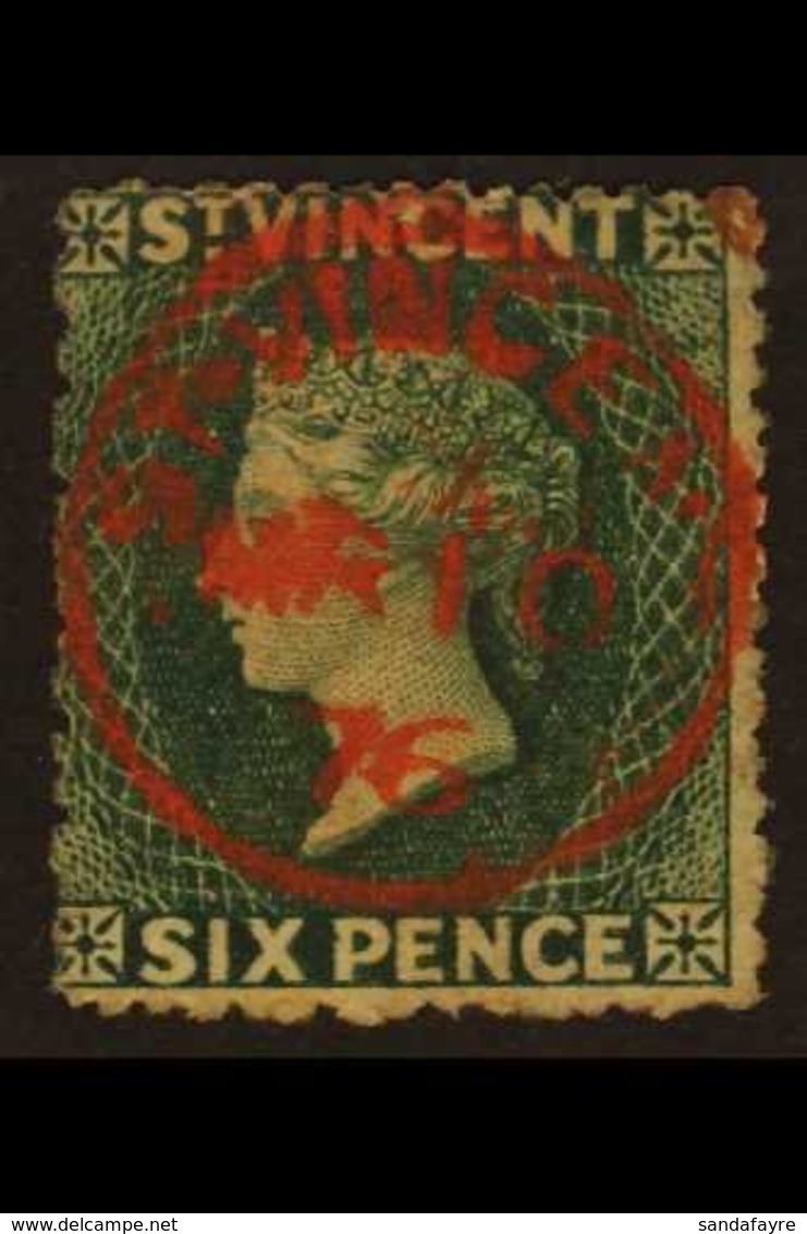 1871 6d Deep Green, Wmk Small Star, Perf 14 To 16, Variety "wmk Sideways", SG 16a, Very Fine Used With Complete Red St V - St.Vincent (...-1979)