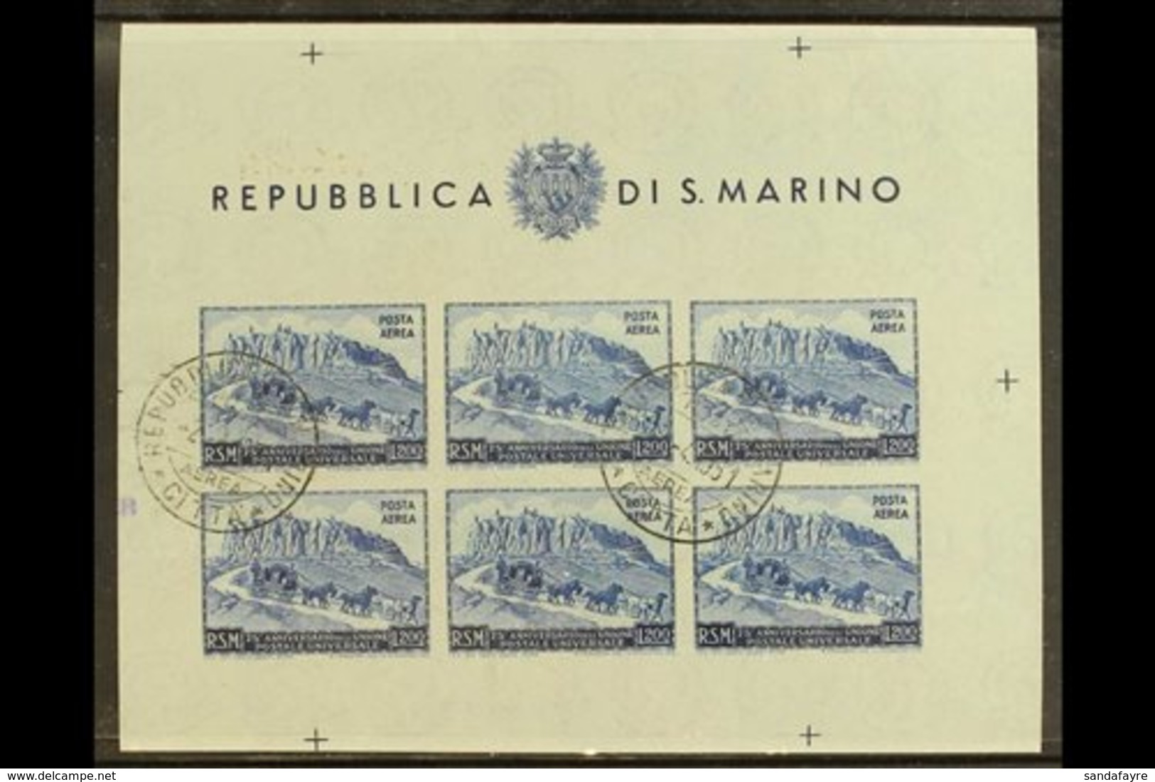 1951 200L Blue AIR UPU, Imperf Miniature Sheet, Sassone 11, Used, Small Imperfections. Cat €400 (£300) For More Images,  - Altri & Non Classificati