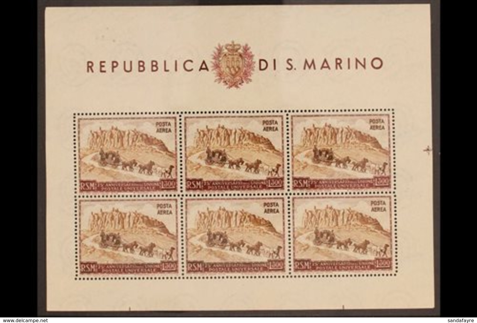 1951 75th Anniversary Of UPU 300L Air complete Sheetlet Of Six, Sassone Foglietti 10, Never Hinged Mint. For More Images - Andere & Zonder Classificatie