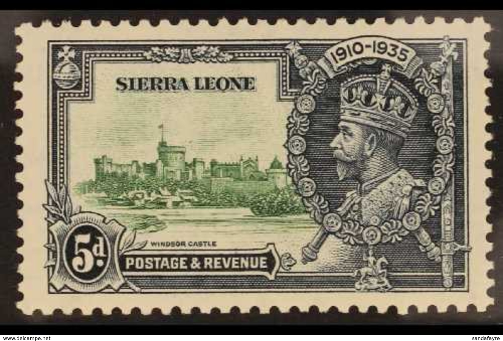 1935 Silver Jubilee 5d Green And Indigo With LIGHTNING CONDUCTOR Variety, SG 183c, Very Fine Mint. For More Images, Plea - Sierra Leone (...-1960)