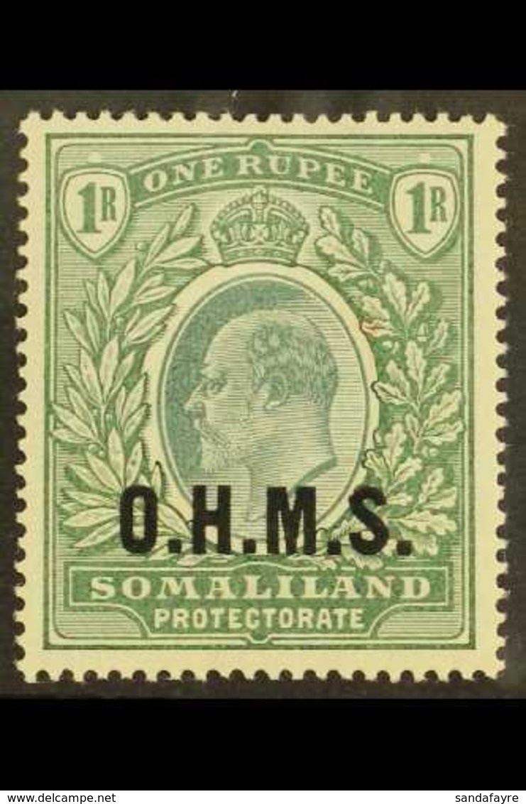 OFFICIAL 1904-05 "O.H.M.S." Overprinted KEVII 1R Green, SG O15, Very Fine Lightly Hinged Mint. For More Images, Please V - Somaliland (Protectorate ...-1959)