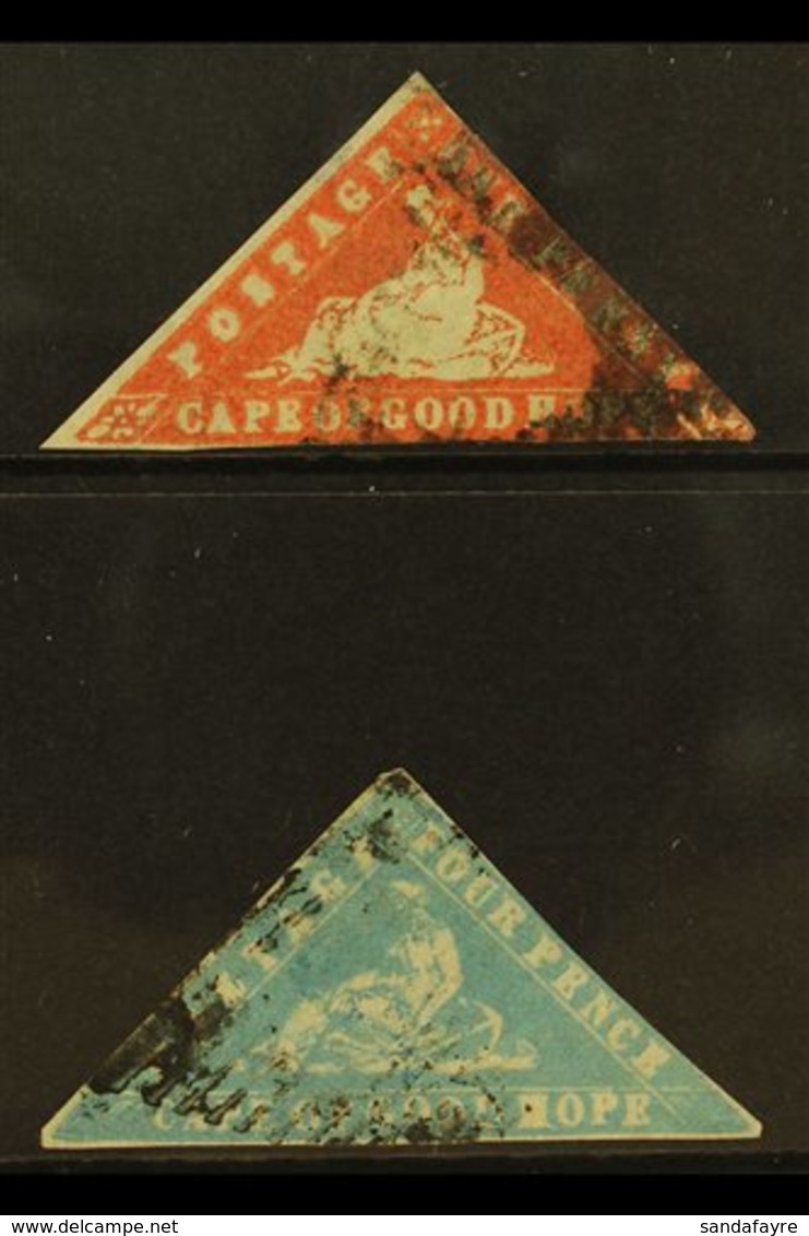 CAPE OF GOOD HOPE 1861 1d Vermilion And 4d Pale Milky Blue "Woodblocks", SG 13 & 14 Used. A Very Presentable Pair, Both  - Zonder Classificatie