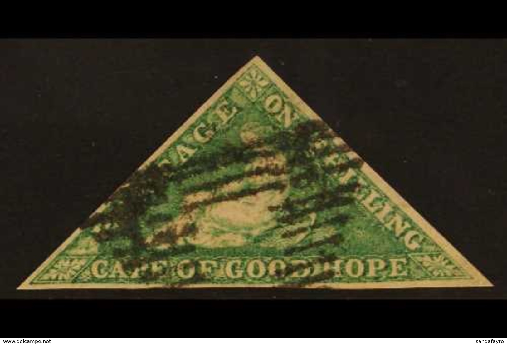 CAPE OF GOOD HOPE 1863-64 1s Bright Emerald Triangular, SG 21, Used Neat Triangular Cancellation, 3 Margins & Fresh Colo - Unclassified