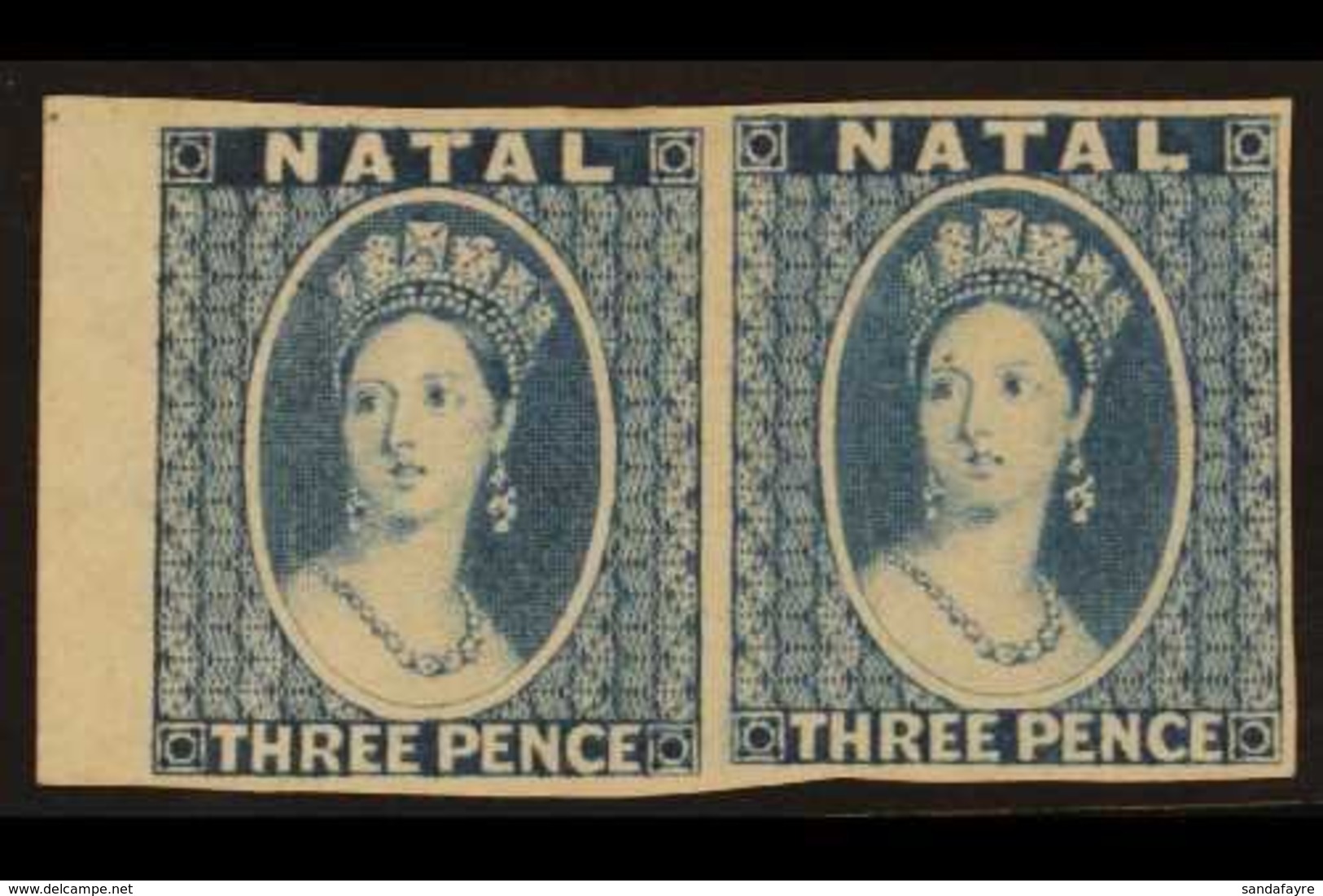 NATAL 1862 3d Blue Ungummed IMPERF. PROOF PAIR With Small Star Wmk (see Note After SG 15), Superb With Full Margins And  - Non Classés