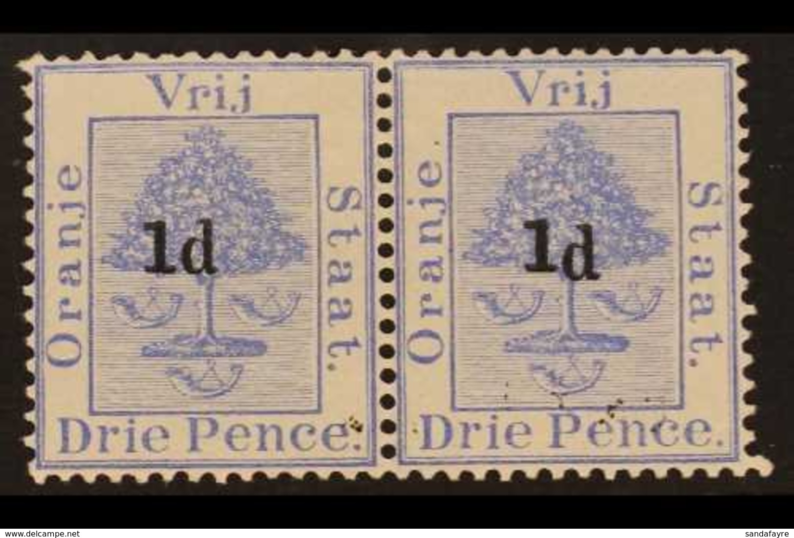 ORANGE FREE STATE 1890 1d On 3d Ultramarine With DROPPED " 1 " In Pair With Normal, SG 54+54d, Very Fine Mint. For More  - Ohne Zuordnung