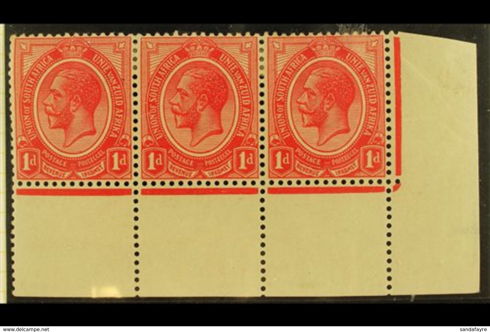 1913-24 1d Rose-red, Plate 1 Corner Strip Of Three With Unbroken Jubilee Line, Reversed Perfs, SG 3, Fine Mint, Scarce P - Unclassified