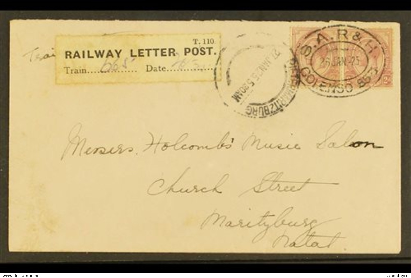 1925 RAILWAY LETTER POST COVER 2d KGV Pair On Cover, Cancelled With Oval "S.A.R. & H. COLENSO 853" 26.1.25 Postmark, "T. - Zonder Classificatie