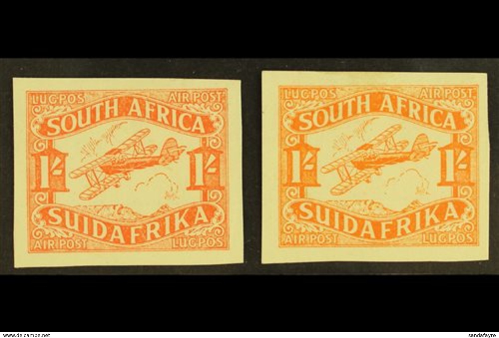 1929 1s Airmail COLOUR TRIALS - Singles In Orange And Orange-vermilion, Printed On The Back Of Obsolete Government Land  - Non Classificati