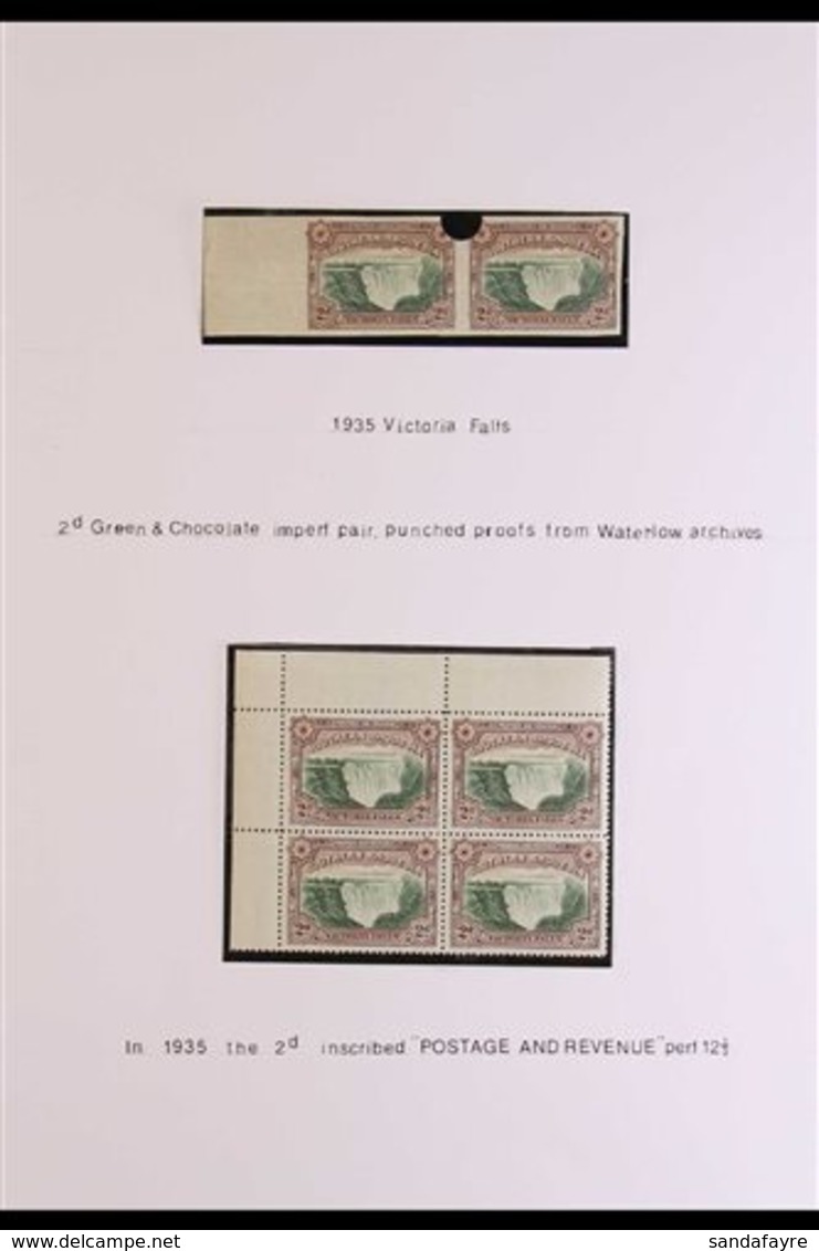 1935 VICTORIA FALLS 2d And 3d SG 35, 35b, In Corner Blocks Of 4 With 2d And 3d Imperf Pairs Of Punched Proofs And 3d Per - Rhodesia Del Sud (...-1964)