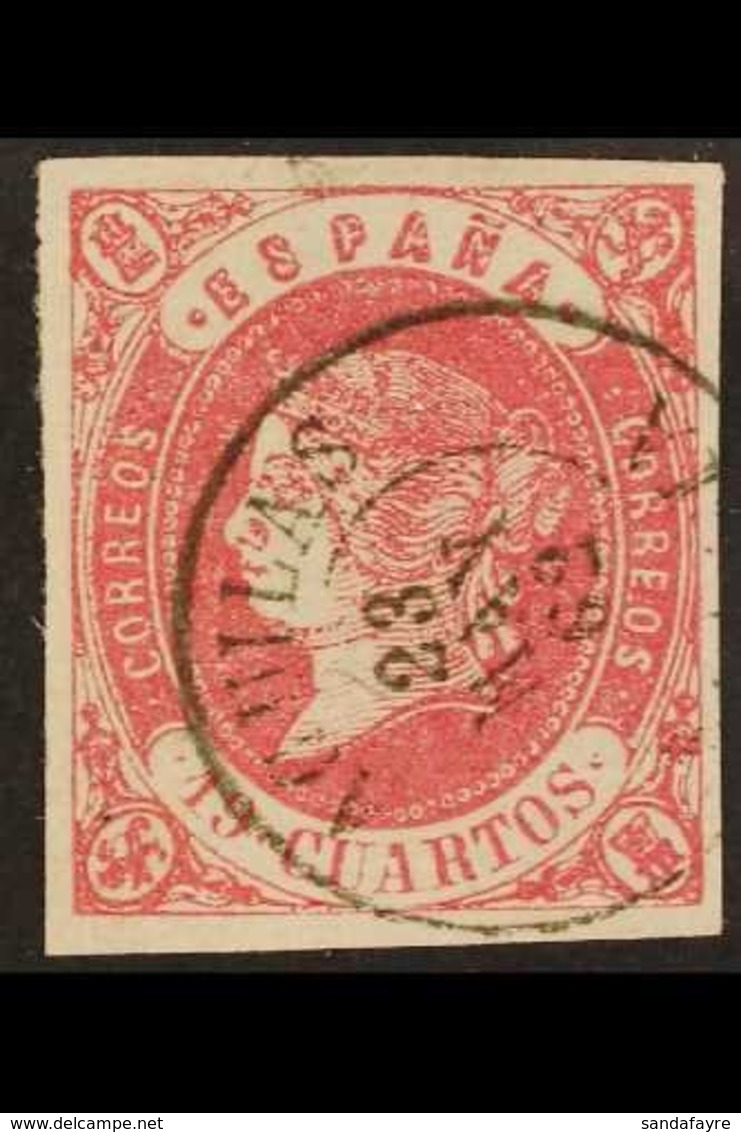 1862 19c Carmine On Lilac Imperf, SG 72 (Edifil 60), Very Fine Used With 4 Margins, Various Expert Marks. For More Image - Sonstige & Ohne Zuordnung