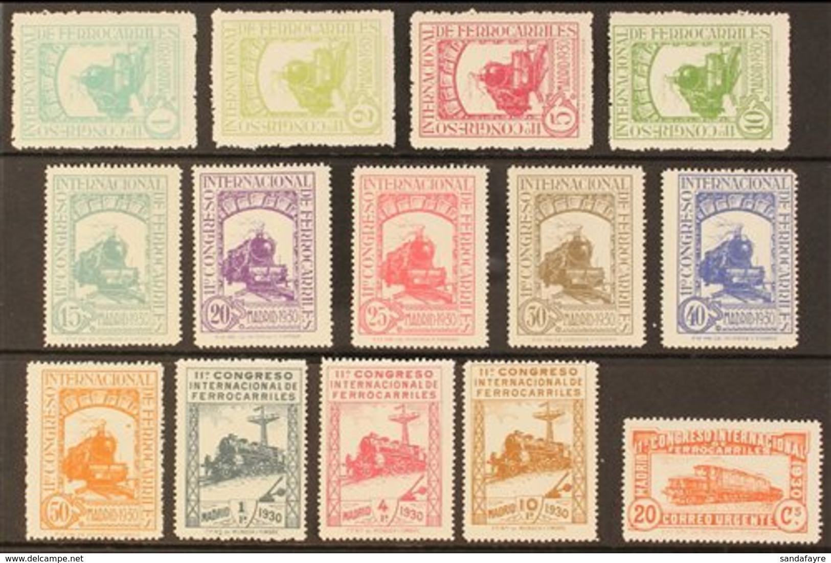 1930 Railway Congress Complete Postage Set And Express Stamp All With "A000,000" (SPECIMEN) Control Figures on Back, Edi - Sonstige & Ohne Zuordnung