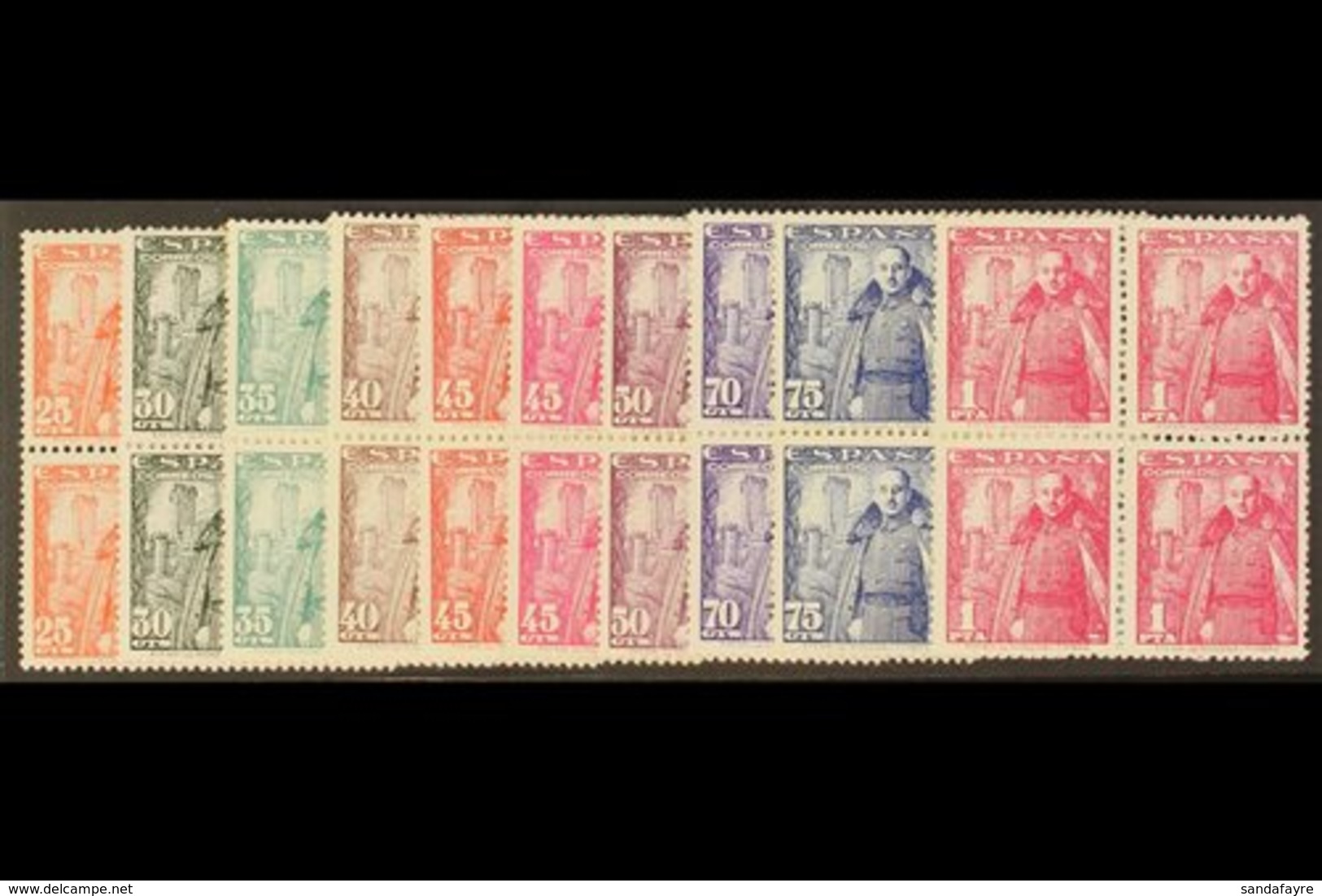 1948-54 General Franco Set Complete, SG 1094/1103 (Edifil 1024/1032), Never Hinged Mint BLOCKS OF FOUR (10x Blocks 4) Fo - Andere & Zonder Classificatie