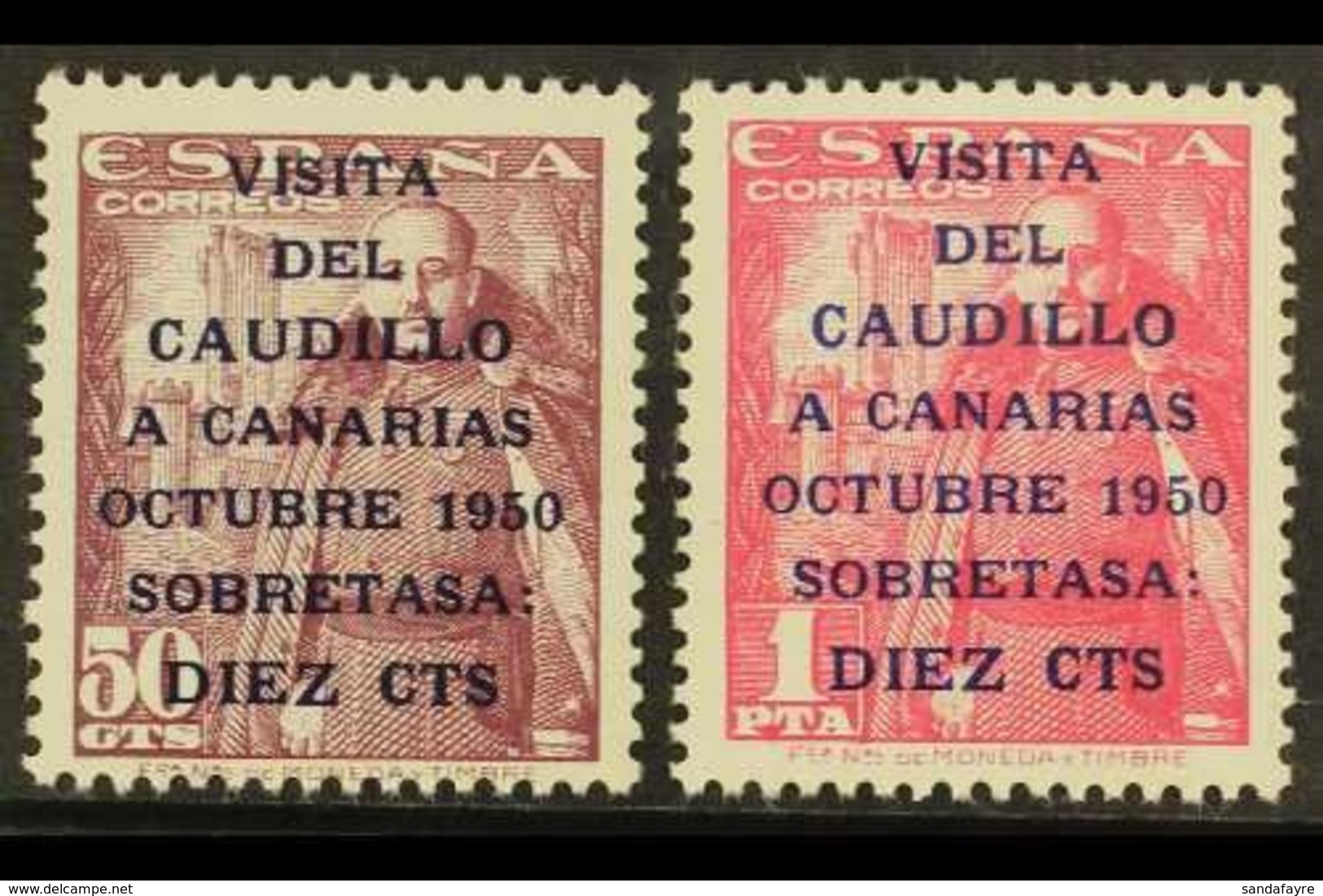 1951 Gen. Franco's Canary Is Visit Set, Both Stamps With The 14¾mm "CAUDILLO" Overprint Variety, Edifil 1088he/89he, Nev - Autres & Non Classés
