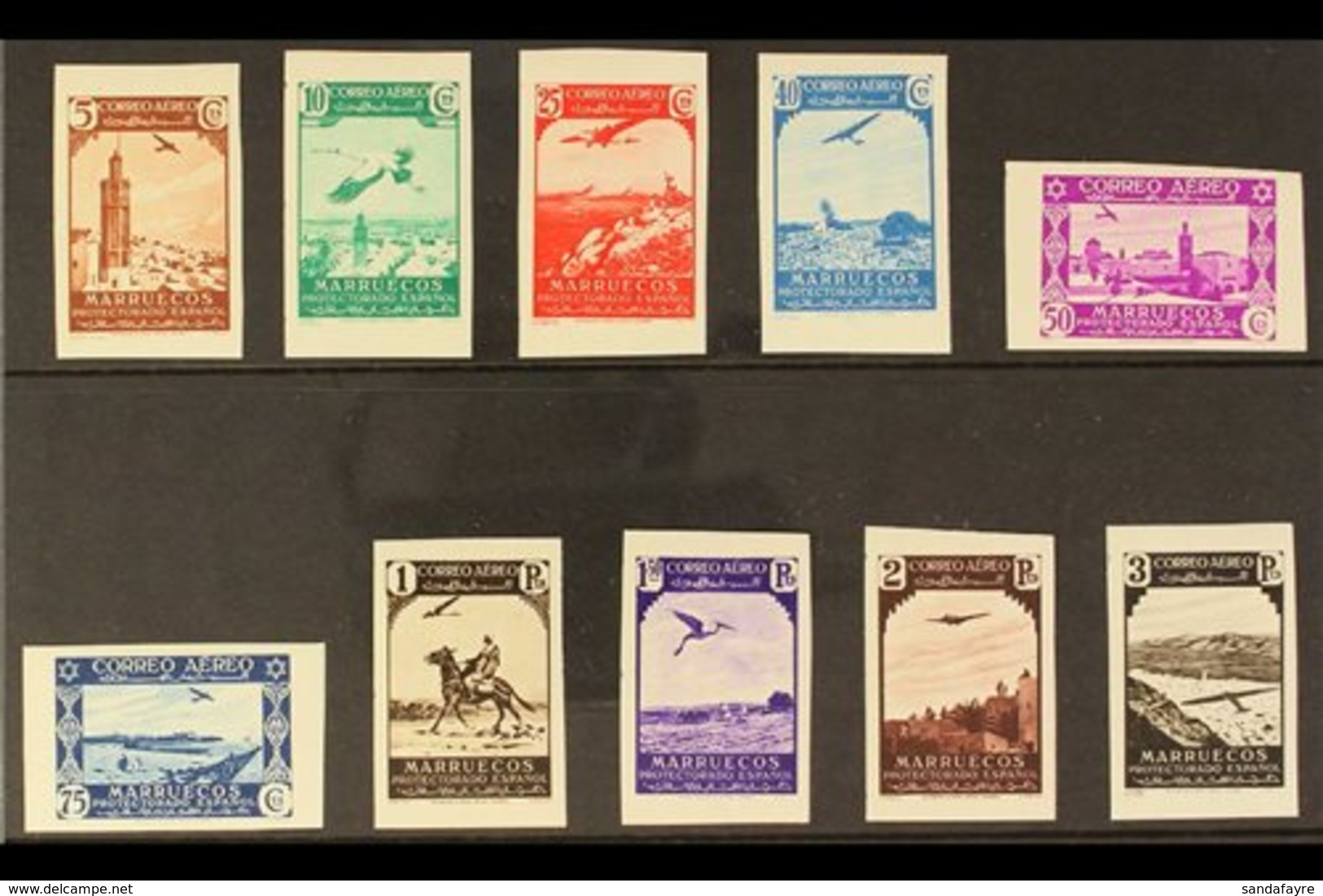 MOROCCO 1938 Airs IMPERFORATE Set Complete, As SG 203/212 (Edifil 186/195), Never Hinged Mint (10 Stamps) For More Image - Autres & Non Classés