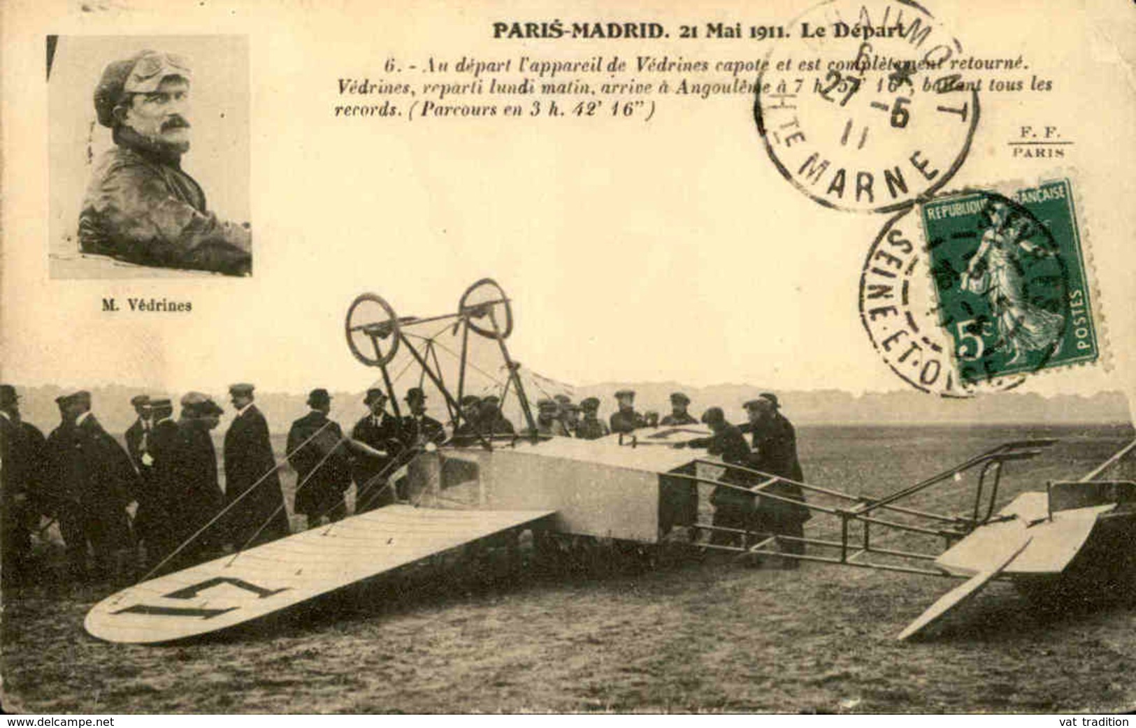 AVIATION - Carte Postale - L 'appareil De Védrines Complètement Retourné Au Départ Du Paris / Madrid En 1911 - L 29661 - Incidenti