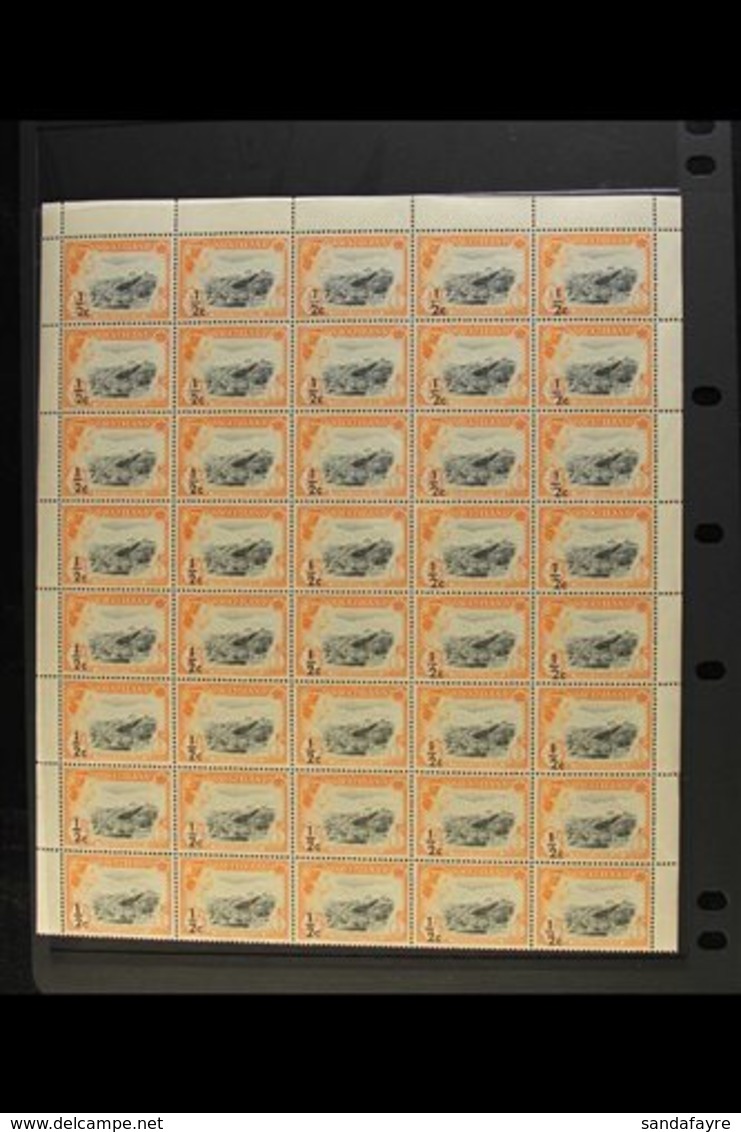 1961 ½c On ½d Black & Orange Surcharge, SG 65, Superb Never Hinged Mint BLOCK Of 40 With Margins To Three Sides (top Eig - Swaziland (...-1967)