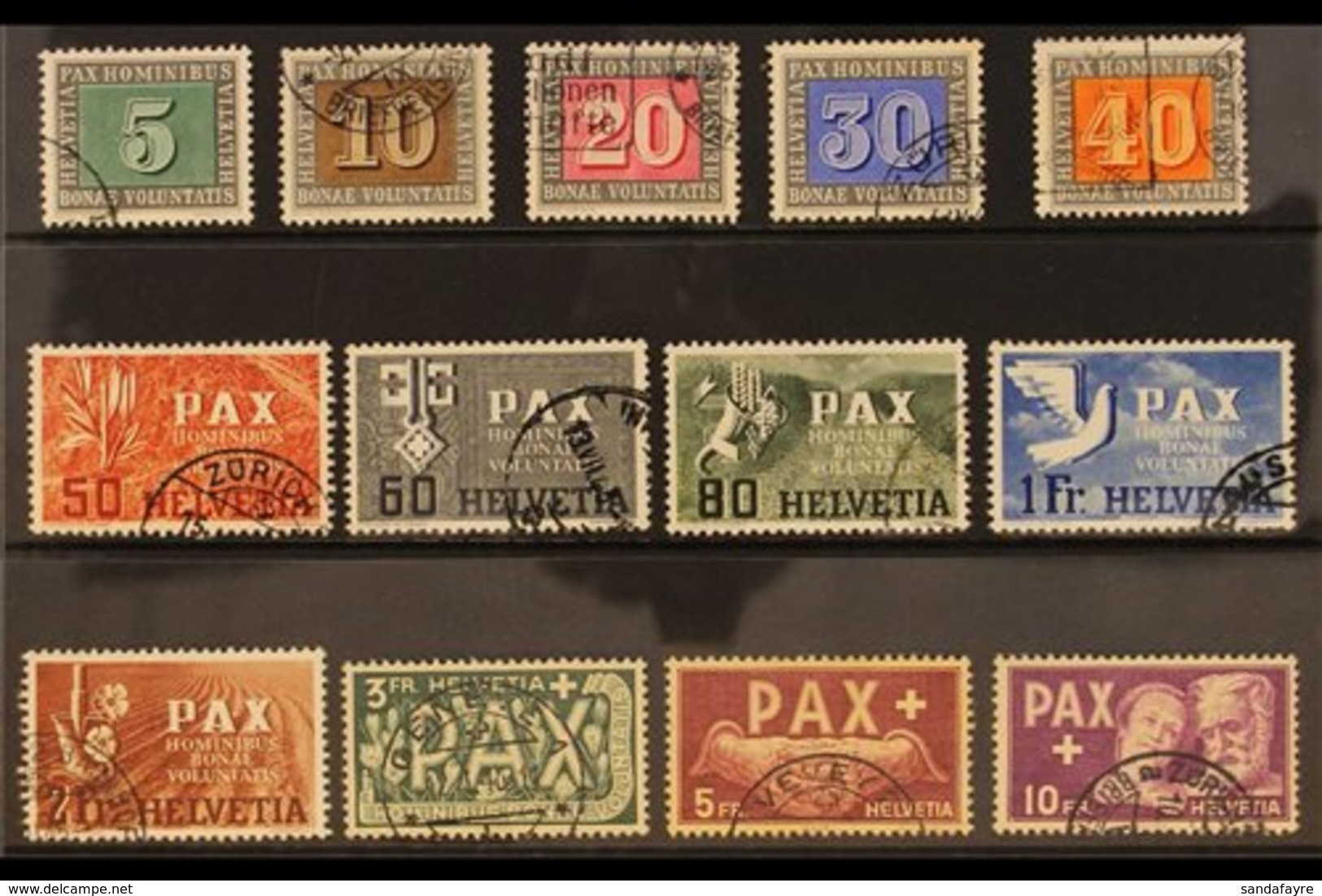 1945 PAX - Peace Complete Set (Michel 447/59, SG 447/59), Very Fine Cds Used, Fresh. (13 Stamps) For More Images, Please - Other & Unclassified