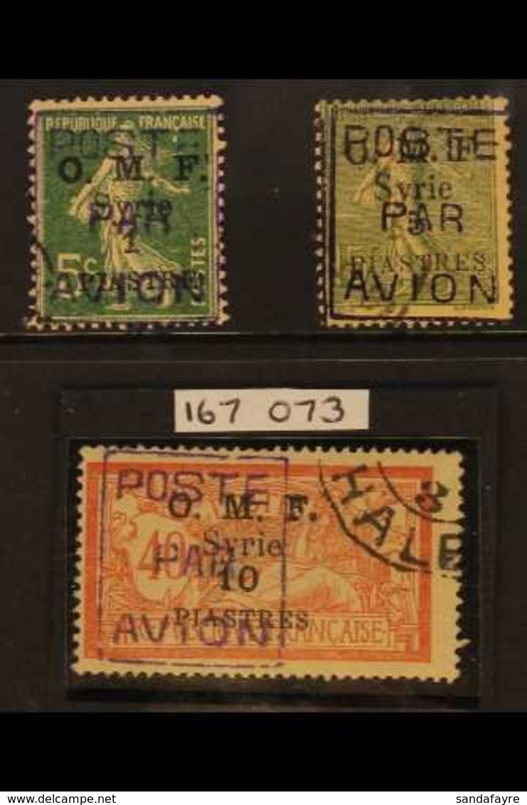 1920 Airmail Set Complete, SG 57/9, Very Fine Used. 10p On 40c With Royal Certificate. For More Images, Please Visit Htt - Syrië