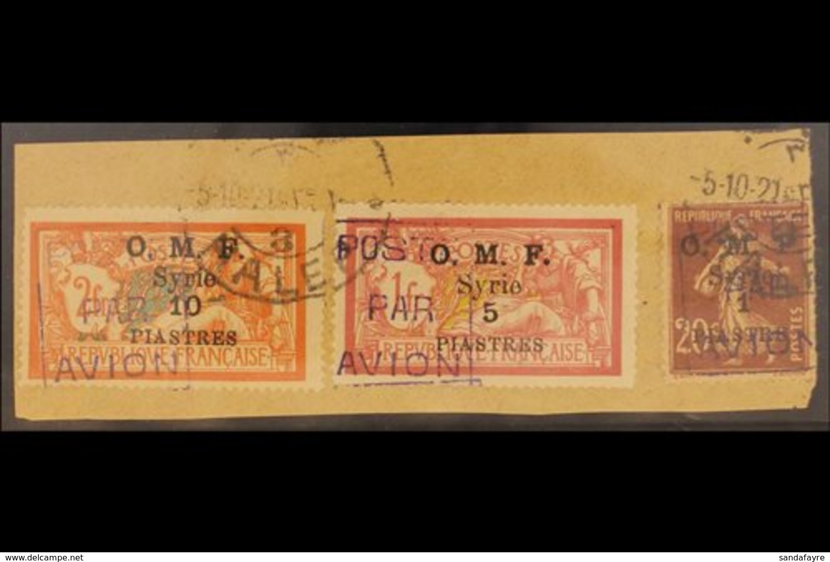 1921 Airpost Set Complete, SG 78/80, Fine Used On Piece With Halep 5-10-21 Cancels. Royal Certificate. For More Images,  - Syrie