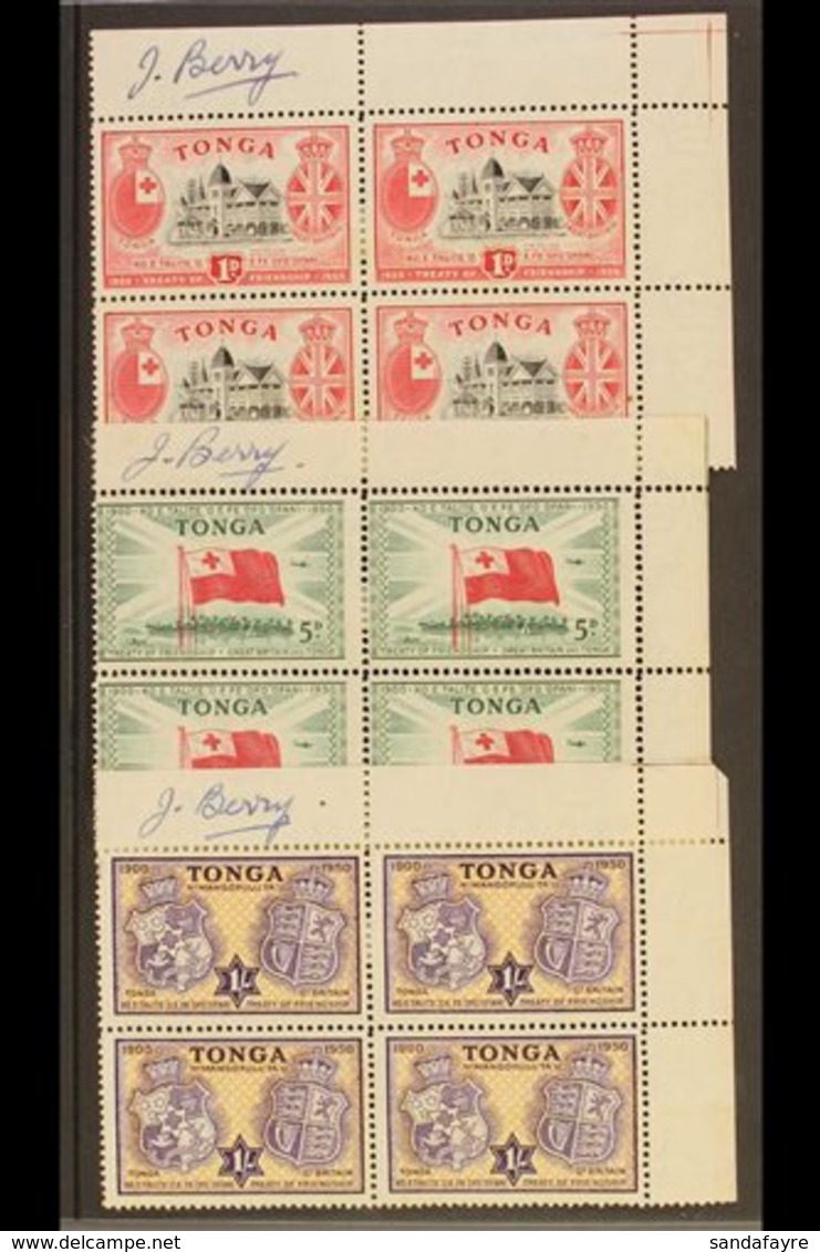 1951 Treaty Of Friendship Complete Set, SG 95/100, Mint Corner BLOCKS Of 4, All Signed In The Margins By The Designer J. - Tonga (...-1970)