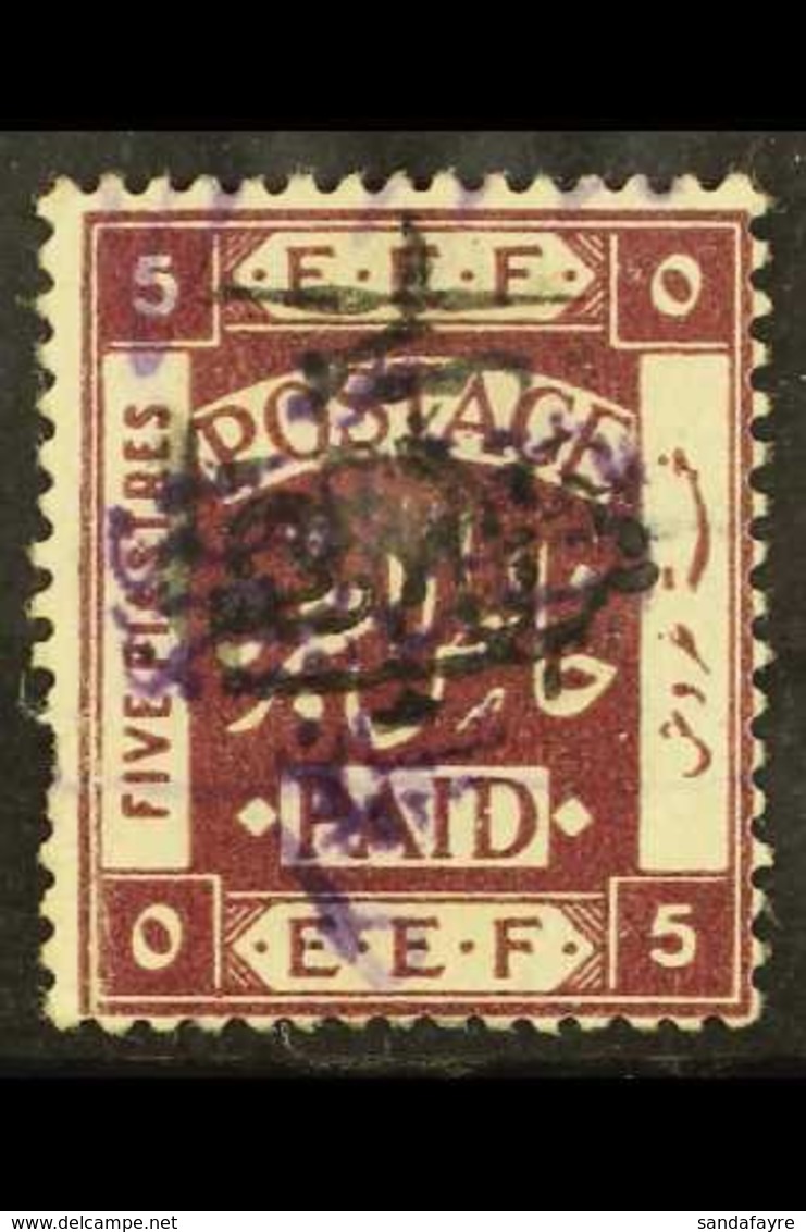 1923 (Apr-Oct) 1p On 5p Deep Purple Surcharged In Black On Issue Of Dec 1922 Perf 15x14 (violet Handstamp) With INVERTED - Jordan