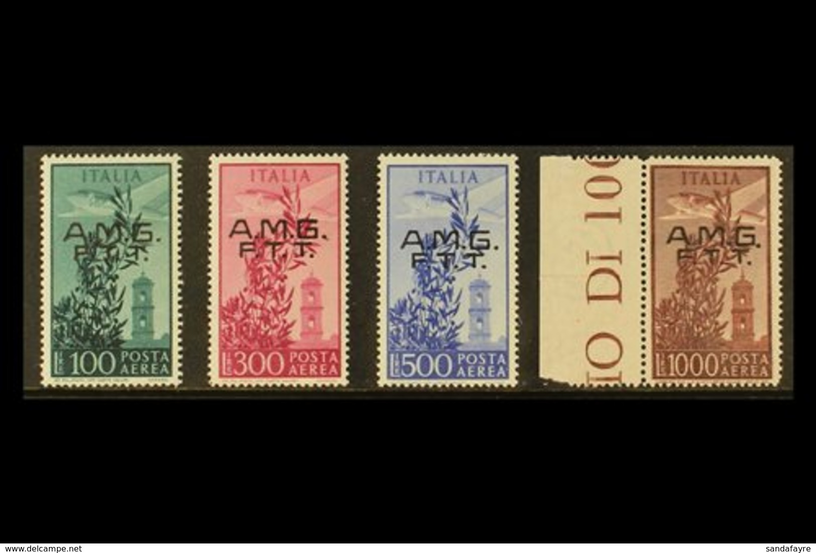ZONE A 1948 Airmail Set With "A.M.G. F.T.T." Ovpts, Sassone S.42, Never Hinged Mint, 100L To 500L Values Signed Müller-B - Altri & Non Classificati
