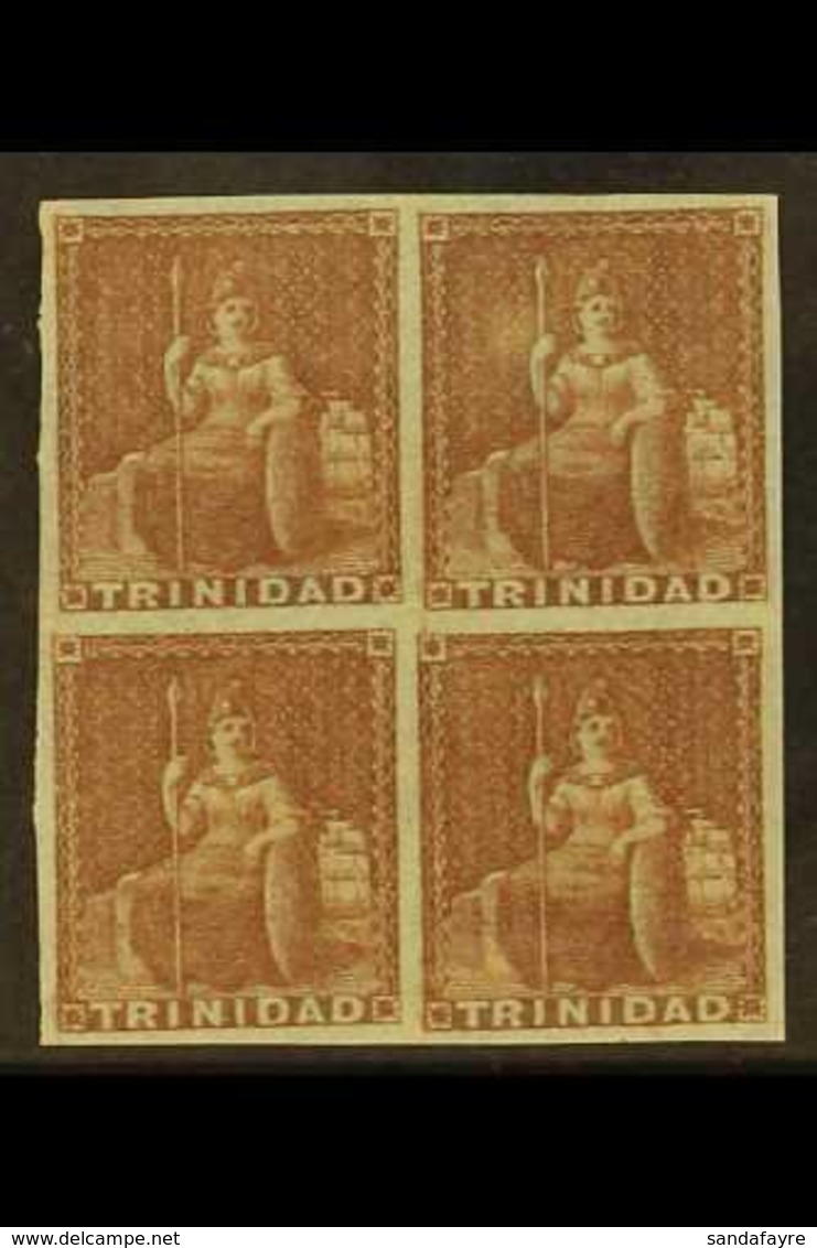 1853 (1d) Brownish Red On Blued, BLOCK OF FOUR, SG 7, Superb Mint, One Stamp Lightly Hinged, Others Never Hinged Mint, F - Trindad & Tobago (...-1961)