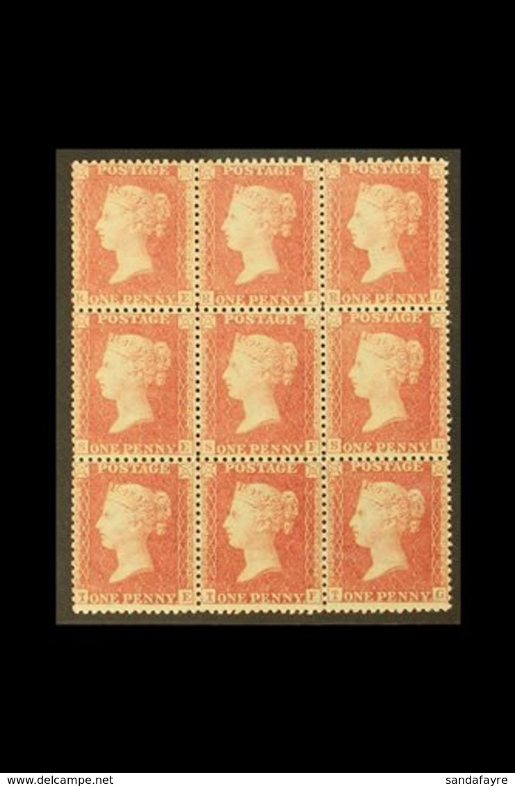 1856-58 1d Pale Rose Perf 14, Wmk Large Crown, SG 39, MINT BLOCK OF NINE 'RE - TG' , Five Examples Never Hinged, The Oth - Altri & Non Classificati