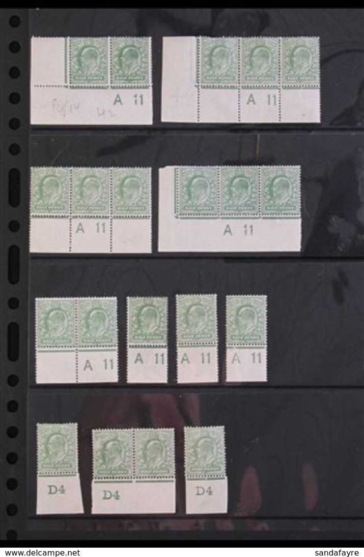 1902-11 ½d GREENS CONTROL NUMBERS. Mint Assembly Of ½d Green Marginal/corner Singles, Pairs, Strips Of 3 & One Block Of  - Non Classés