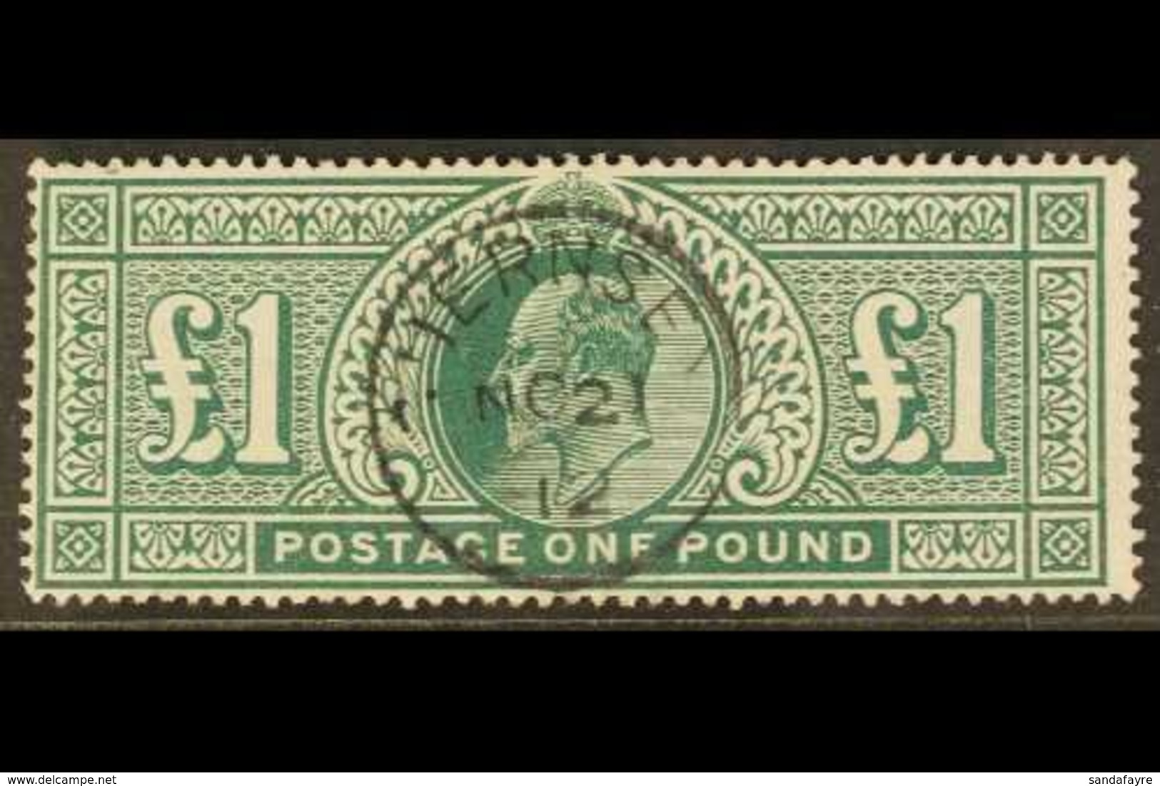 1911 - 13 £1 Deep Green, Somerset House, Ed VII, SG 320, Very Fine Used With Full Perfs And Great Colour With Neat Centr - Non Classificati