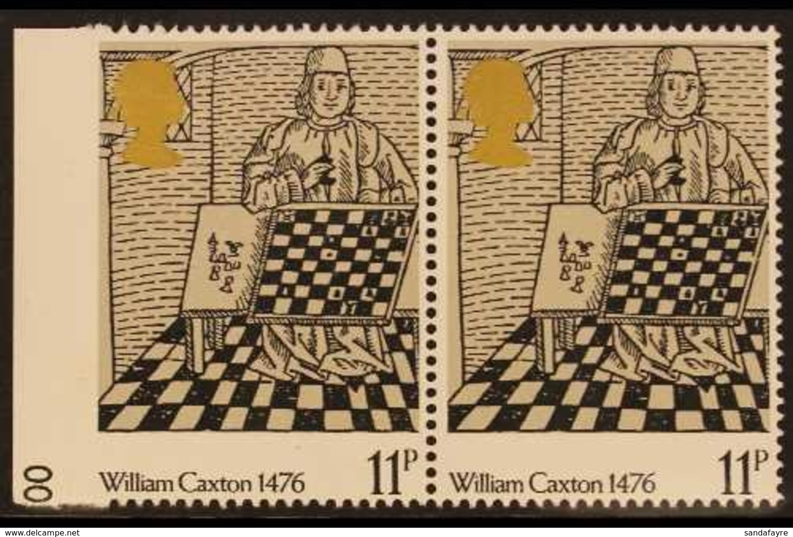 1976 11p William Caxton Pair, The Left- Hand Stamp IMPERF BETWEEN STAMP AND SHEET MARGIN. Very Fine Never Hinged Mint, O - Sonstige & Ohne Zuordnung