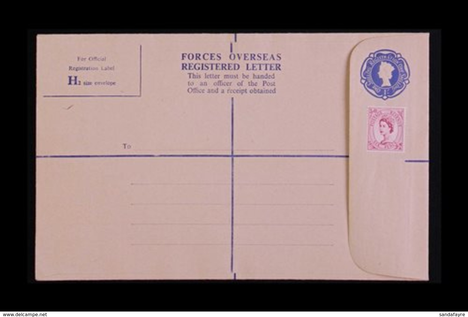 REGISTRATION ENVELOPE FORCES ISSUE 1959 1s0d Blue, Size H2, Huggins RPF 10, Uprated With 6d, Very Fine Mint. For More Im - Andere & Zonder Classificatie