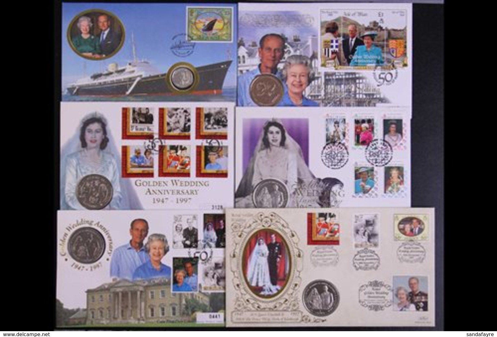 COIN COVERS 1997 ROYAL GOLDEN WEDDING ANNIVERSARY Attractive Collection Of All Different COIN COVERS, Includes Guernsey  - Andere & Zonder Classificatie