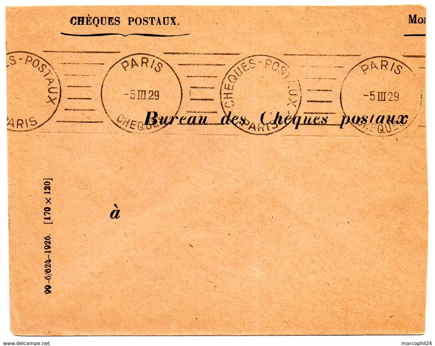 PARIS CHEQUES POSTAUX 1929 = FLAMME PROTOTYPE RBV MUETTE  ' 8 Lignes Droites Inégales  ' DREYFUSS D 021 Cote 100€ - Mechanical Postmarks (Advertisement)