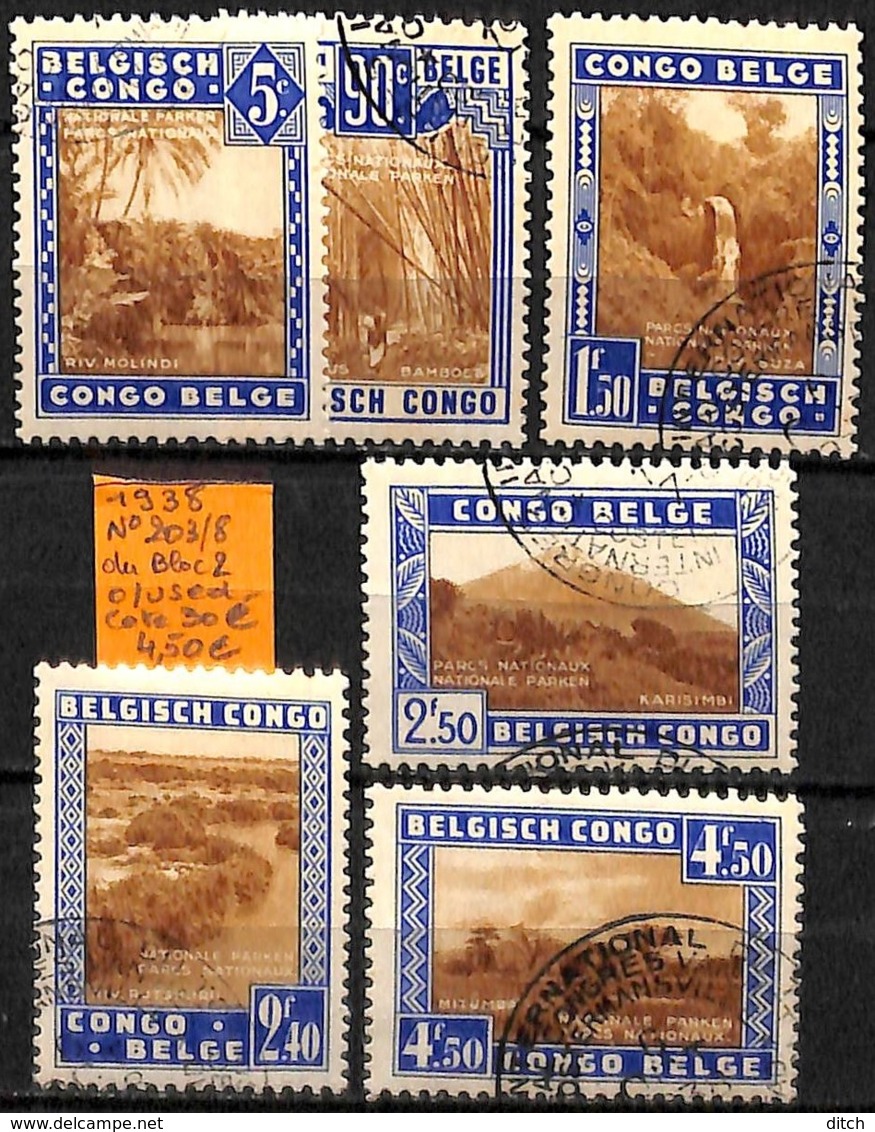 D - [836026]TB//O/Used-c:30e-Congo Belge 1938 - N° 203/08, Du Bloc 2 - Oblitérés