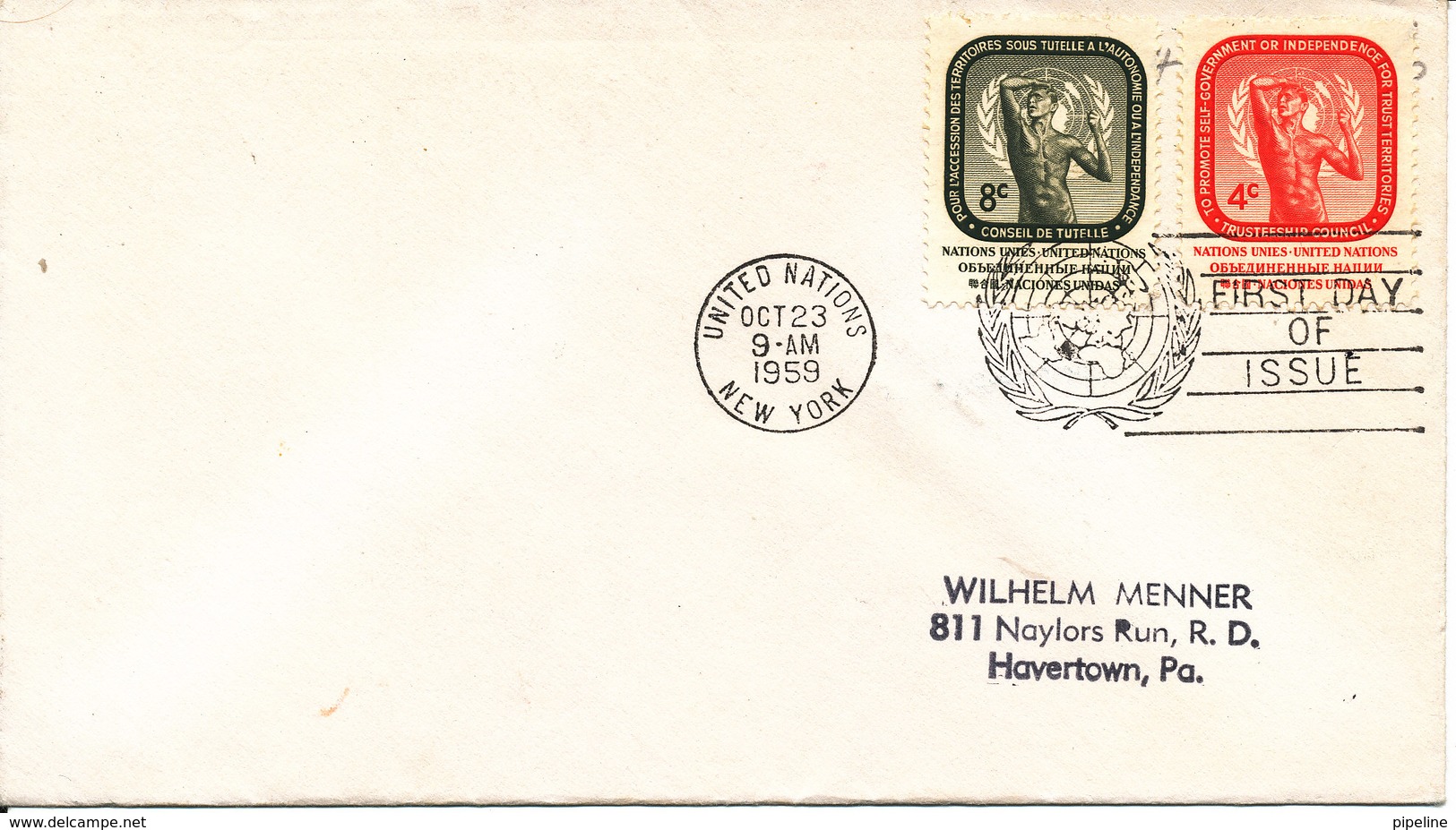 USA UN New York FDC 23-10-1959 Trusteeship Counsil Complete - Other & Unclassified