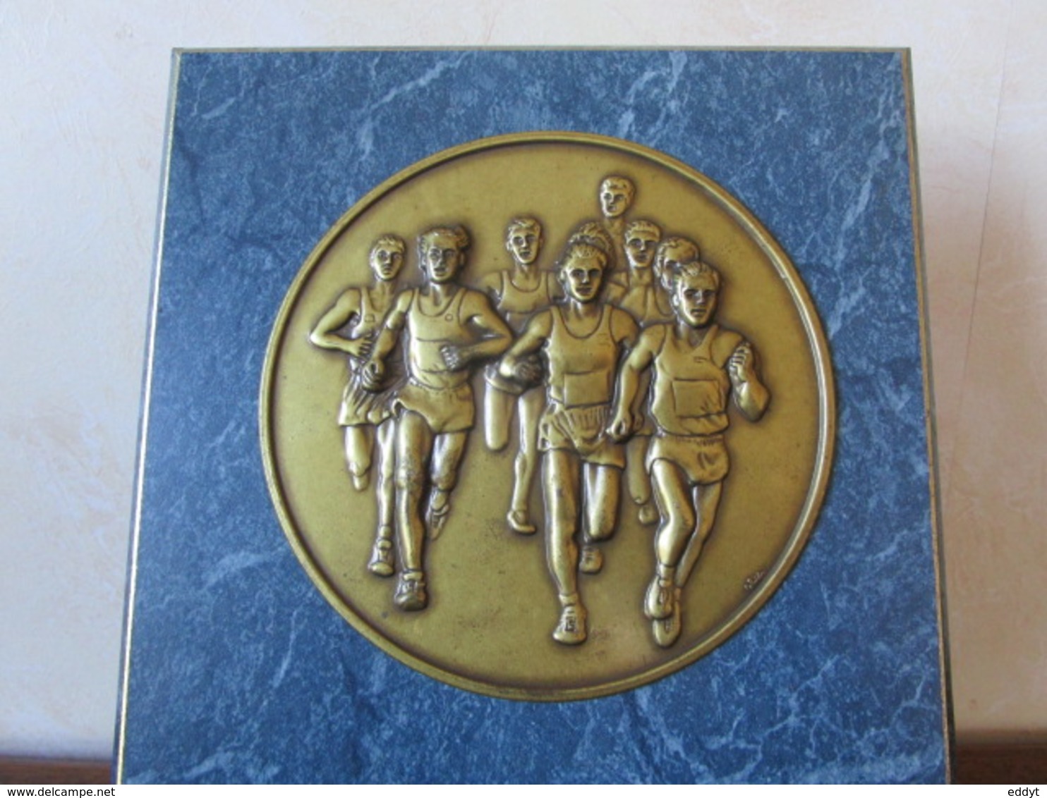 PLAQUE TROPHÉE Récompense SPORTIVE En Bois Teinture BLEU Ft : 25 X 21 Cm - Poids 700 Gr Avec Son Support. Modèle Photo : - Athletics