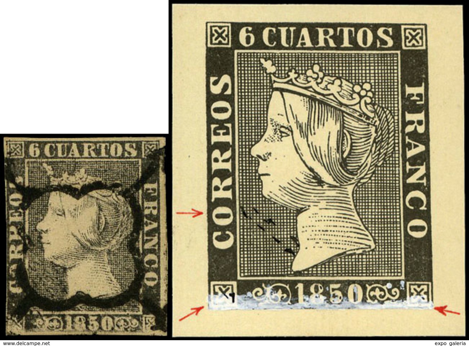 Ed. 0 1 - 6 Cuartos. Plancha I. Tipo 20. Variedad Importante Retoque Plancha En Cartucho Inferior. Preciosa Y Muy Rara - Used Stamps